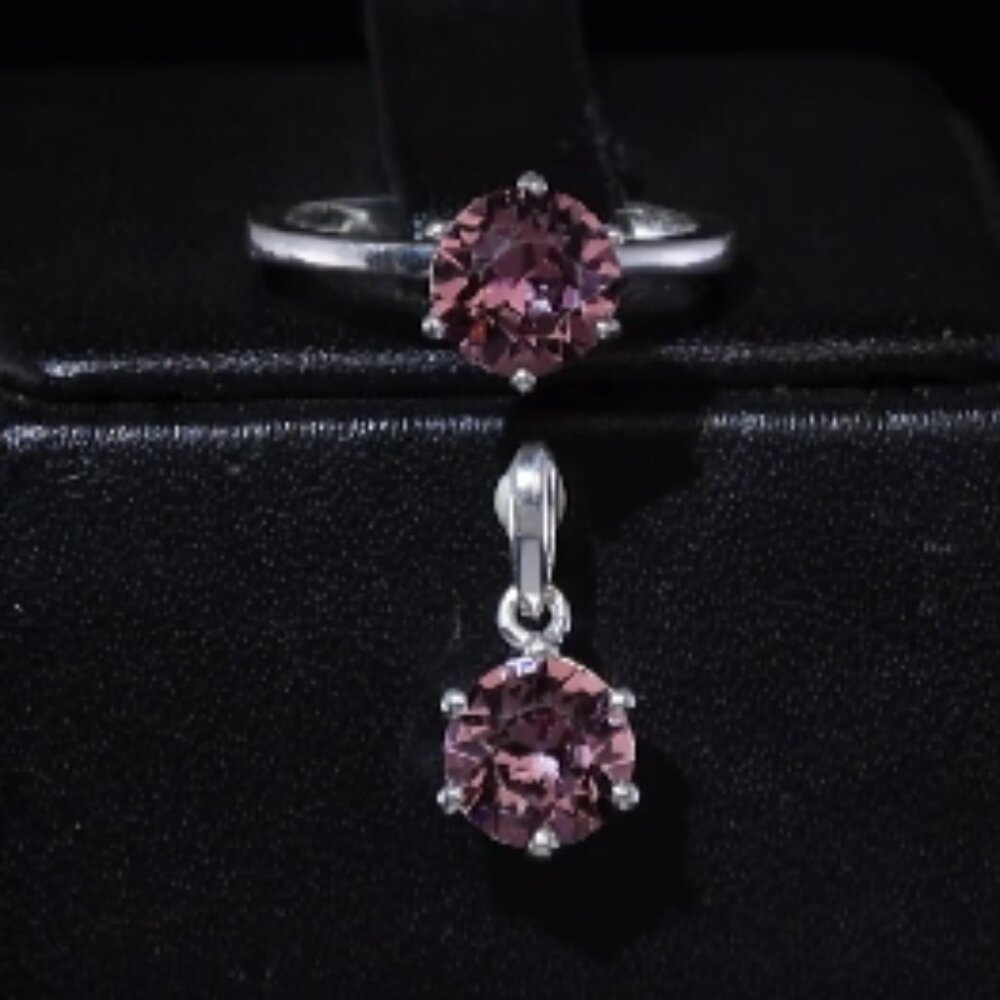 Antique Pink Austrian Crystal Solitaire Ring/Pendant in Sterling Silver